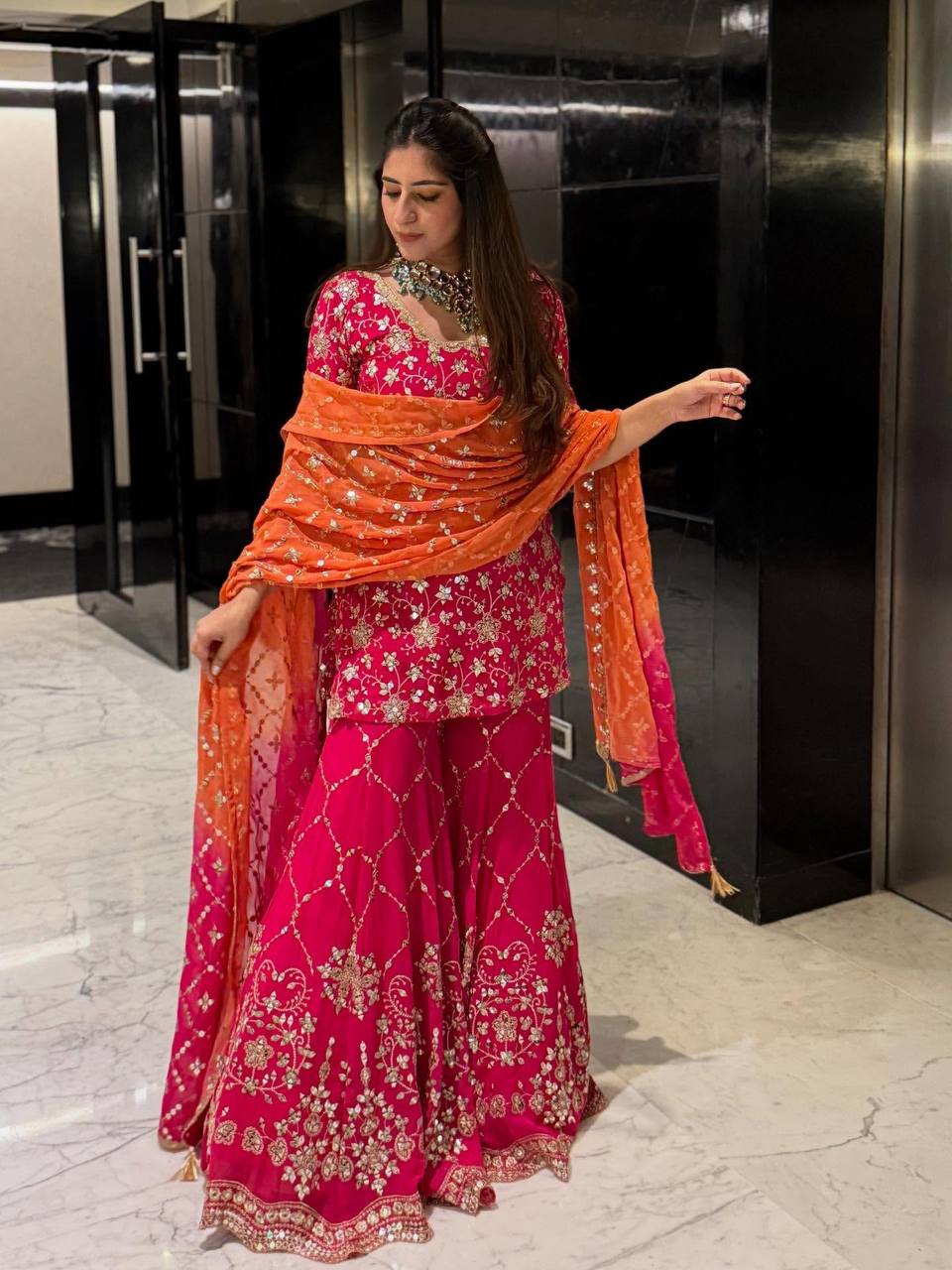 New Designer Heavy Georgette Embroidered Sharara Set