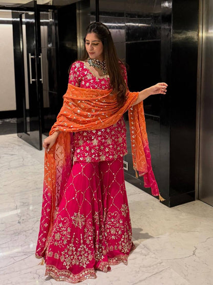 New Designer Heavy Georgette Embroidered Sharara Set