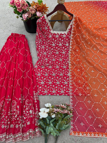 New Designer Heavy Georgette Embroidered Sharara Set