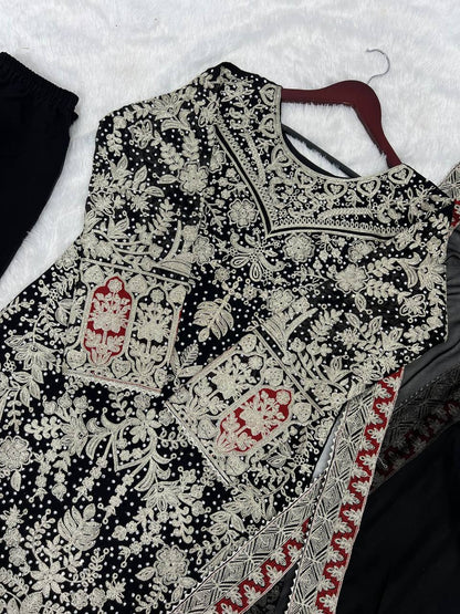 Presenting New Collection In Heavy Georgette Top-Plazzo And Dupatta Set Fully Stitched Ready To Wear