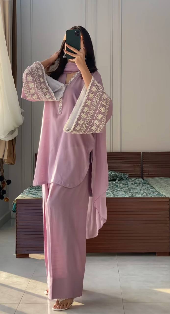 Natural Satin with Elastic Waist Kurta Palazzo set