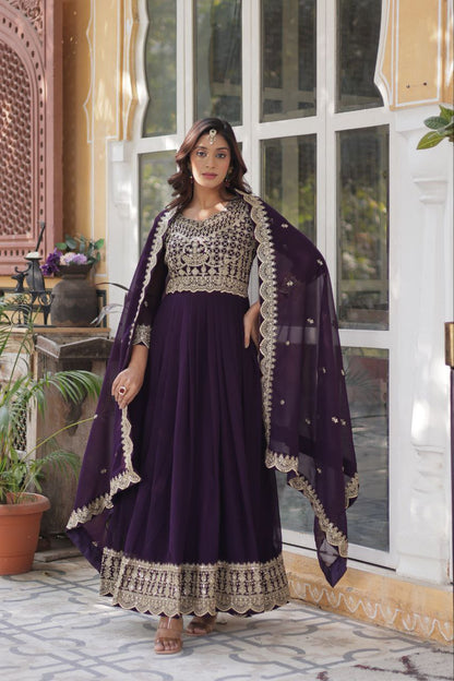 Elegant Faux Blooming Gown Set with Sequins and Lace Dupatta