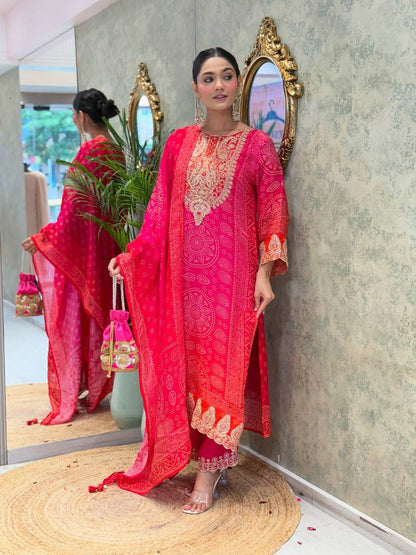 Festival wear natural crepe silk kurta pant with dupatta sets