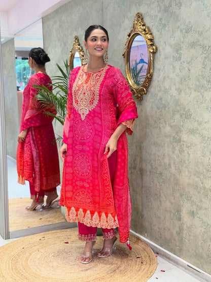 Festival wear natural crepe silk kurta pant with dupatta sets