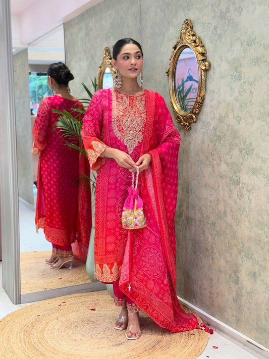 Festival wear natural crepe silk kurta pant with dupatta sets