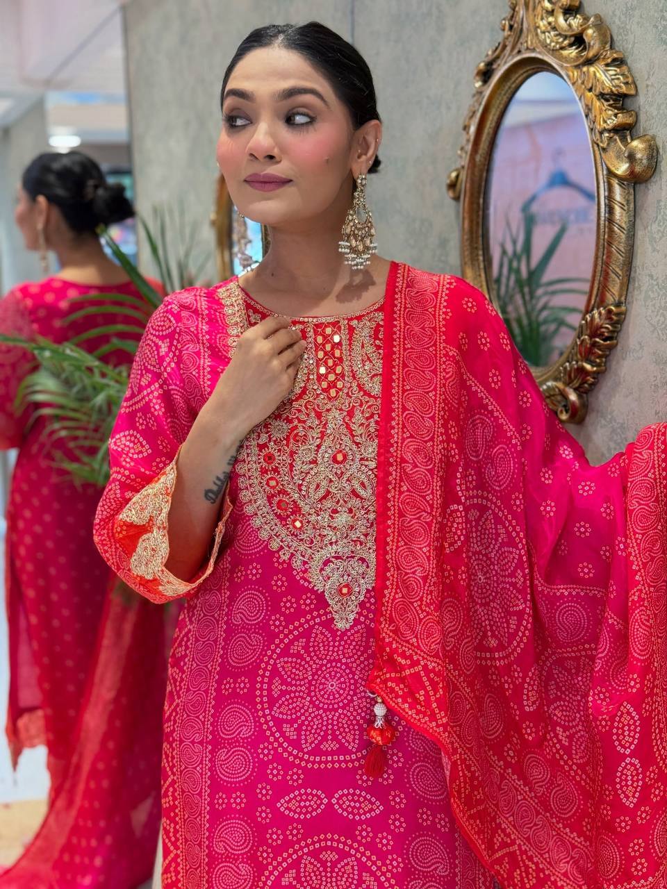 Festival wear natural crepe silk kurta pant with dupatta sets