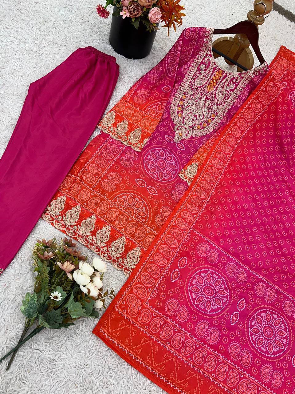 Festival wear natural crepe silk kurta pant with dupatta sets