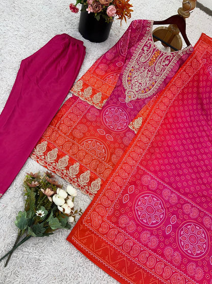 Festival wear natural crepe silk kurta pant with dupatta sets