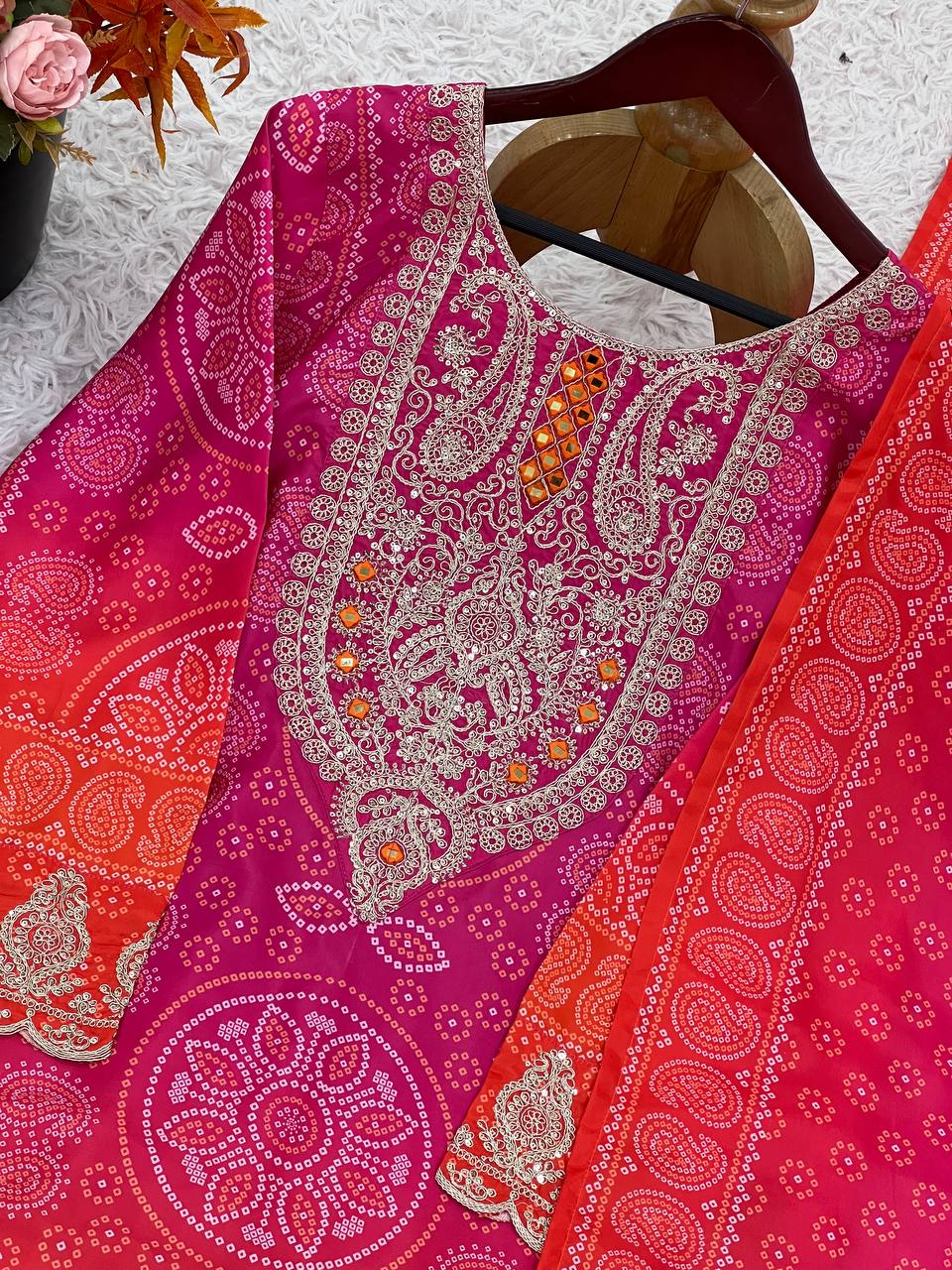 Festival wear natural crepe silk kurta pant with dupatta sets