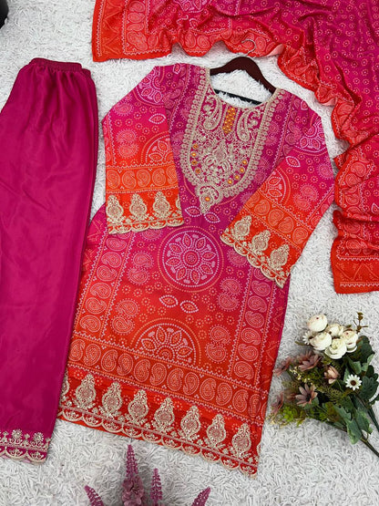 Festival wear natural crepe silk kurta pant with dupatta sets