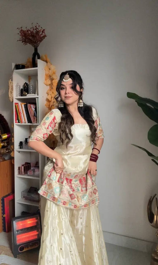 Presenting New  Heavy Embroidery Sequence Work Top-Gharara And Dupatta Set Fully Stitched Ready To Wear Collection