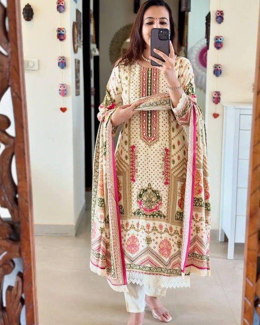 Cotton suit sets with chanderi fabric dupatta