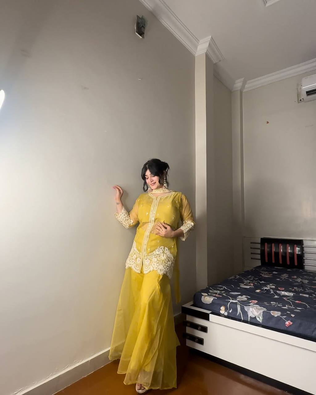 "Elegant Soft Organza Sequence Embroidery Set with Blouse, Top, Palazzo, and Dupatta"