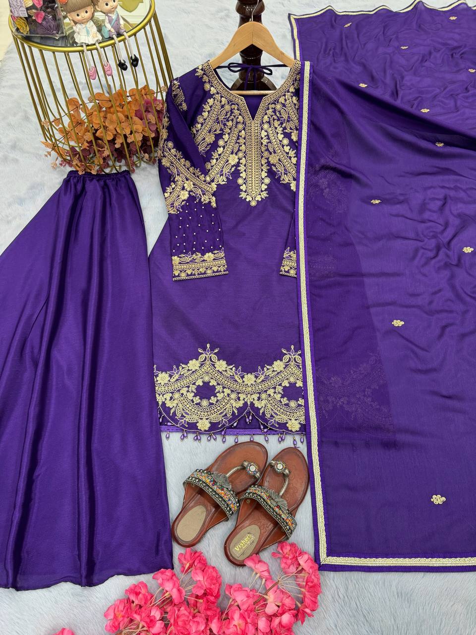 Heavy Chinon Silk Kurta Palazzo Set