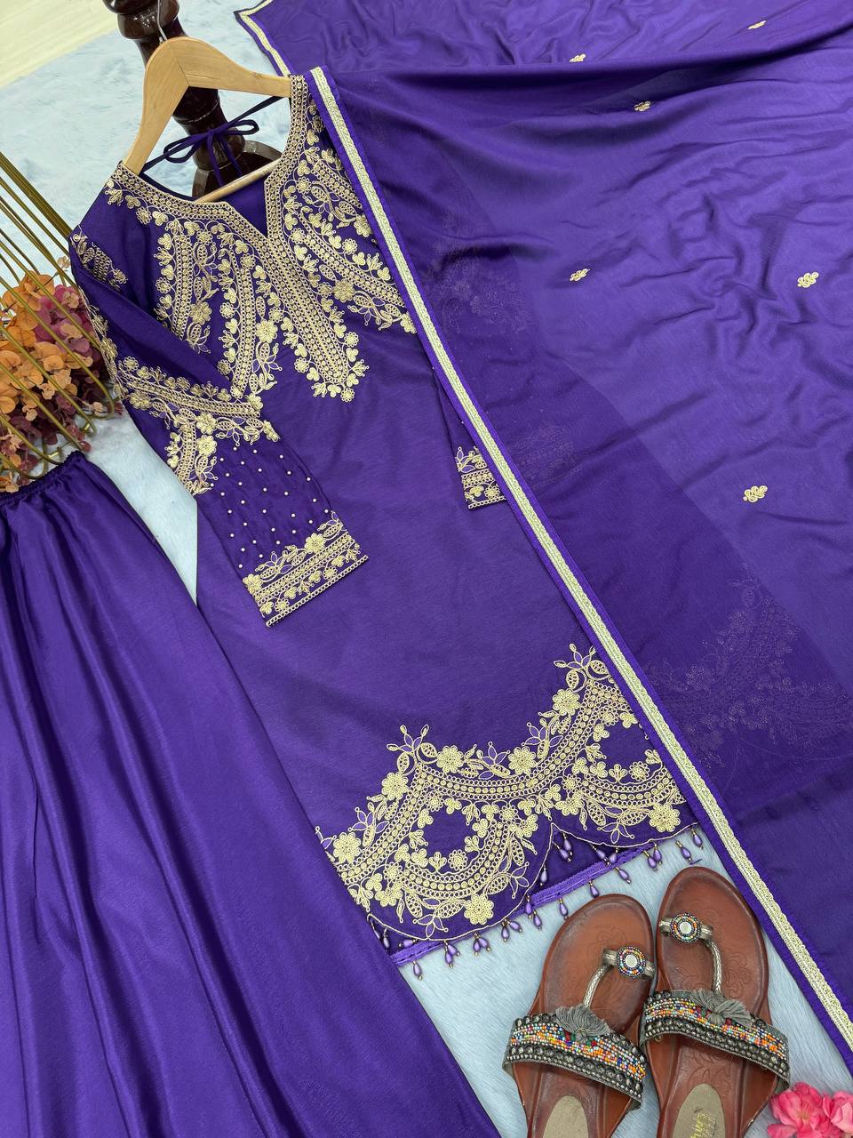 Heavy Chinon Silk Kurta Palazzo Set