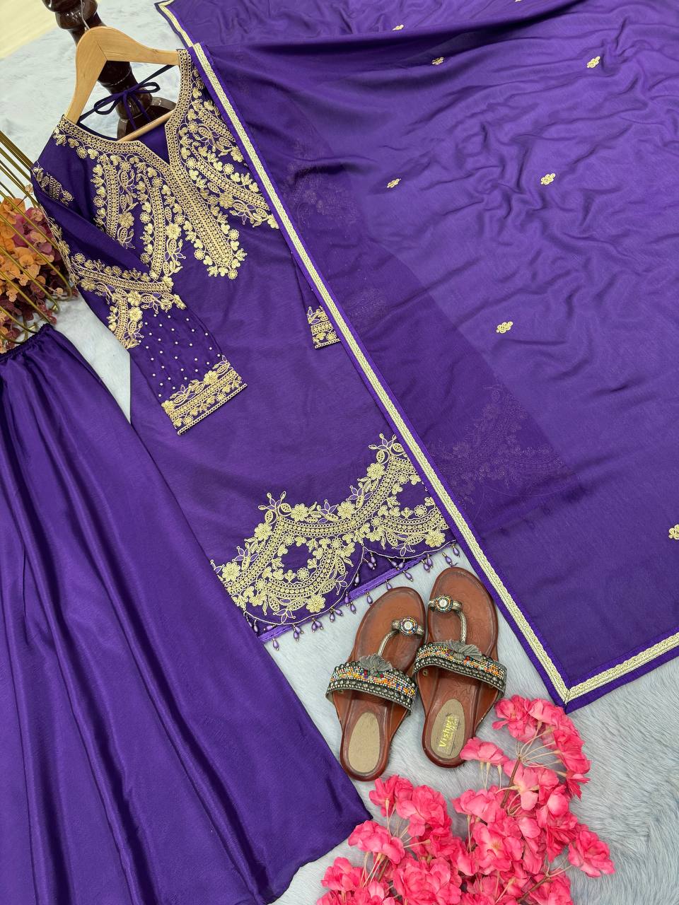 Heavy Chinon Silk Kurta Palazzo Set
