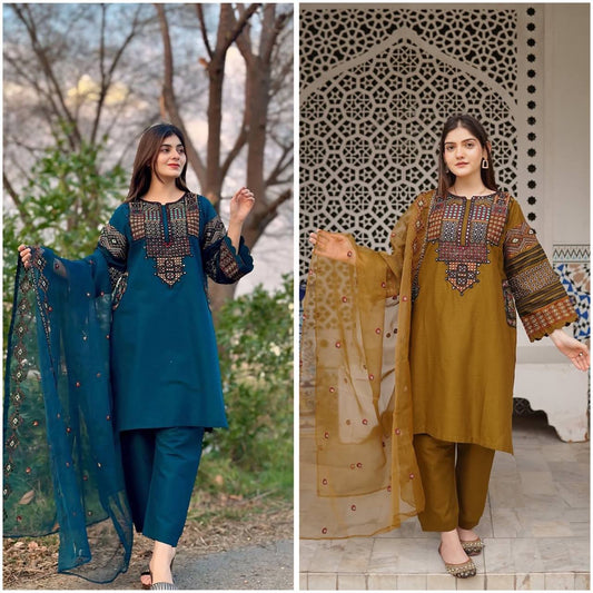 Elegant Roman Silk Sequin Embroidered Suit Set