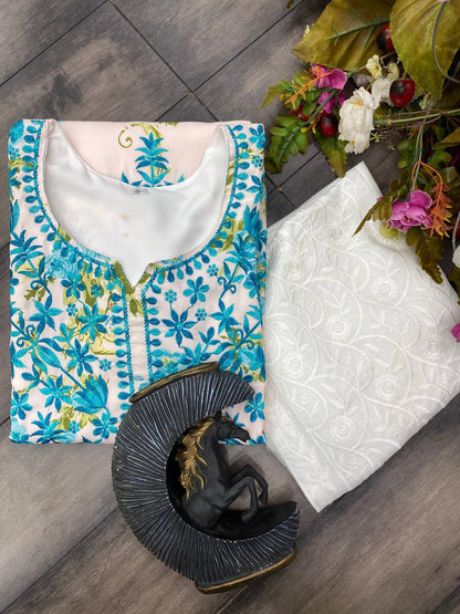 "Embroidered Rayon Top & Plazo Set with Micro Cotton Inner – Stylish & Comfortable"