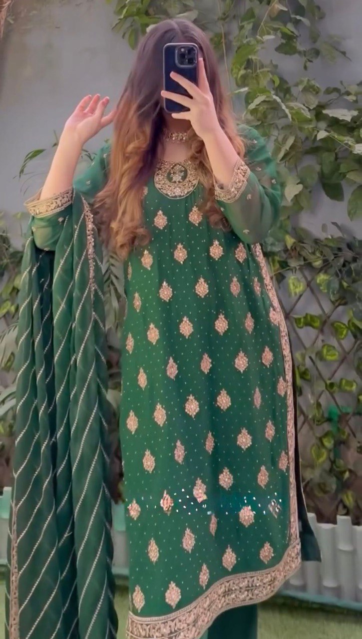 "Elegant Threadwork Ensemble with Sequins and Lace"