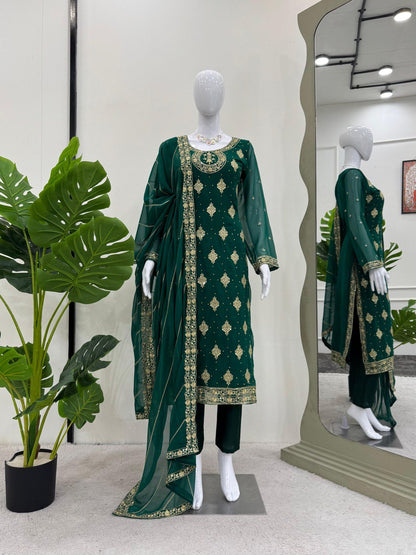 "Elegant Threadwork Ensemble with Sequins and Lace"