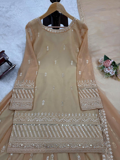 "Elegant Foux Gorgette Ensemble with Thread Sequence Work"