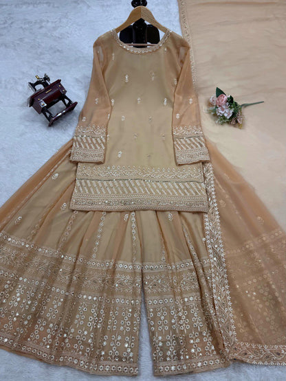 "Elegant Foux Gorgette Ensemble with Thread Sequence Work"