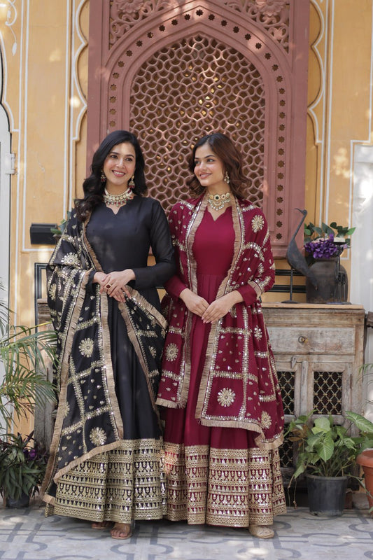 "Luxurious Star Georgette Sequins Embroidered Gown with Designer Dupatta"
