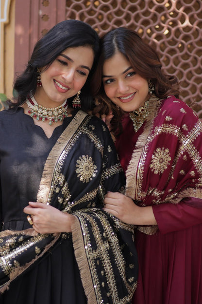 "Luxurious Star Georgette Sequins Embroidered Gown with Designer Dupatta"