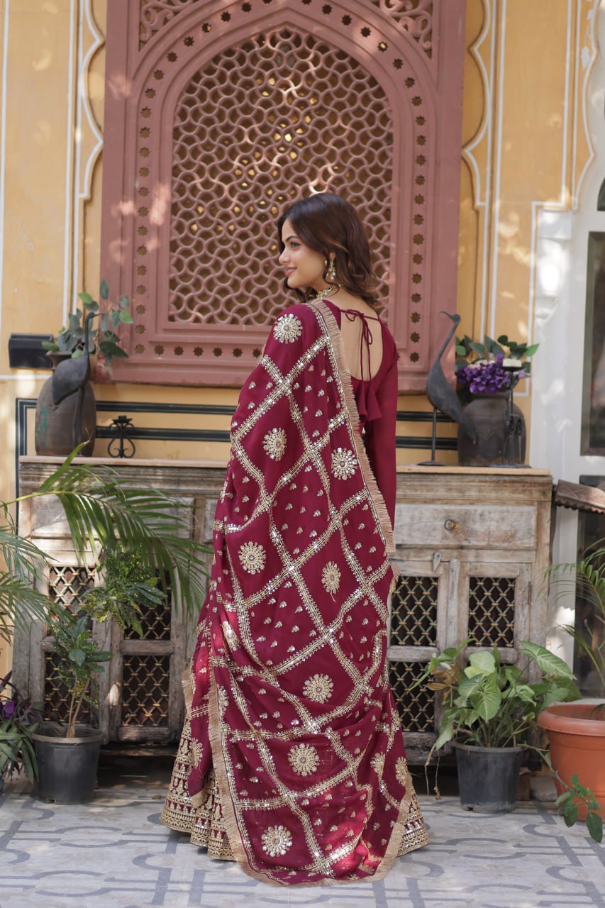 "Luxurious Star Georgette Sequins Embroidered Gown with Designer Dupatta"