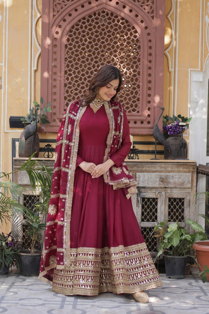 "Luxurious Star Georgette Sequins Embroidered Gown with Designer Dupatta"