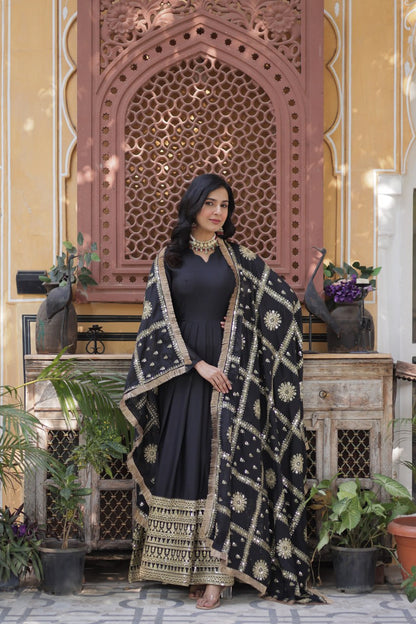 "Luxurious Star Georgette Sequins Embroidered Gown with Designer Dupatta"