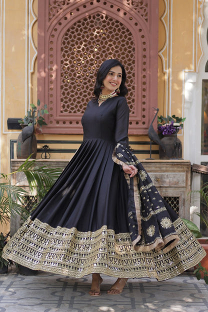 "Luxurious Star Georgette Sequins Embroidered Gown with Designer Dupatta"