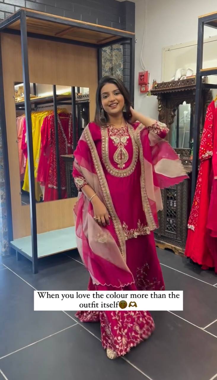 "Luxury Faux Georgette Set with Embroidery & Sequence Detailing"