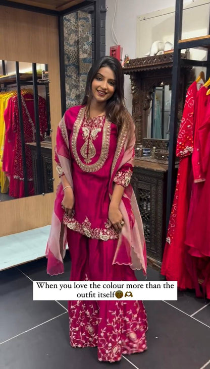 "Luxury Faux Georgette Set with Embroidery & Sequence Detailing"