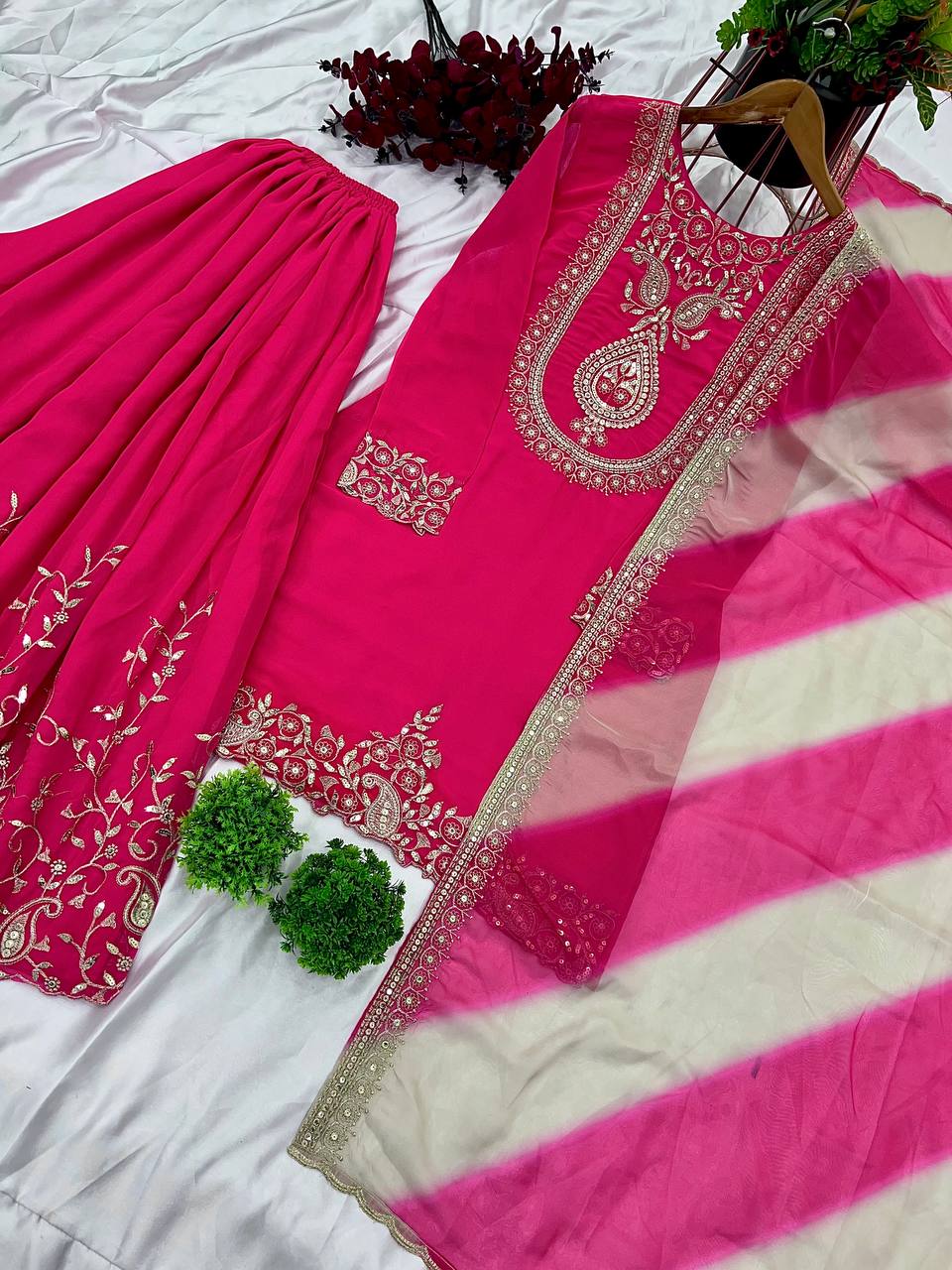 "Luxury Faux Georgette Set with Embroidery & Sequence Detailing"