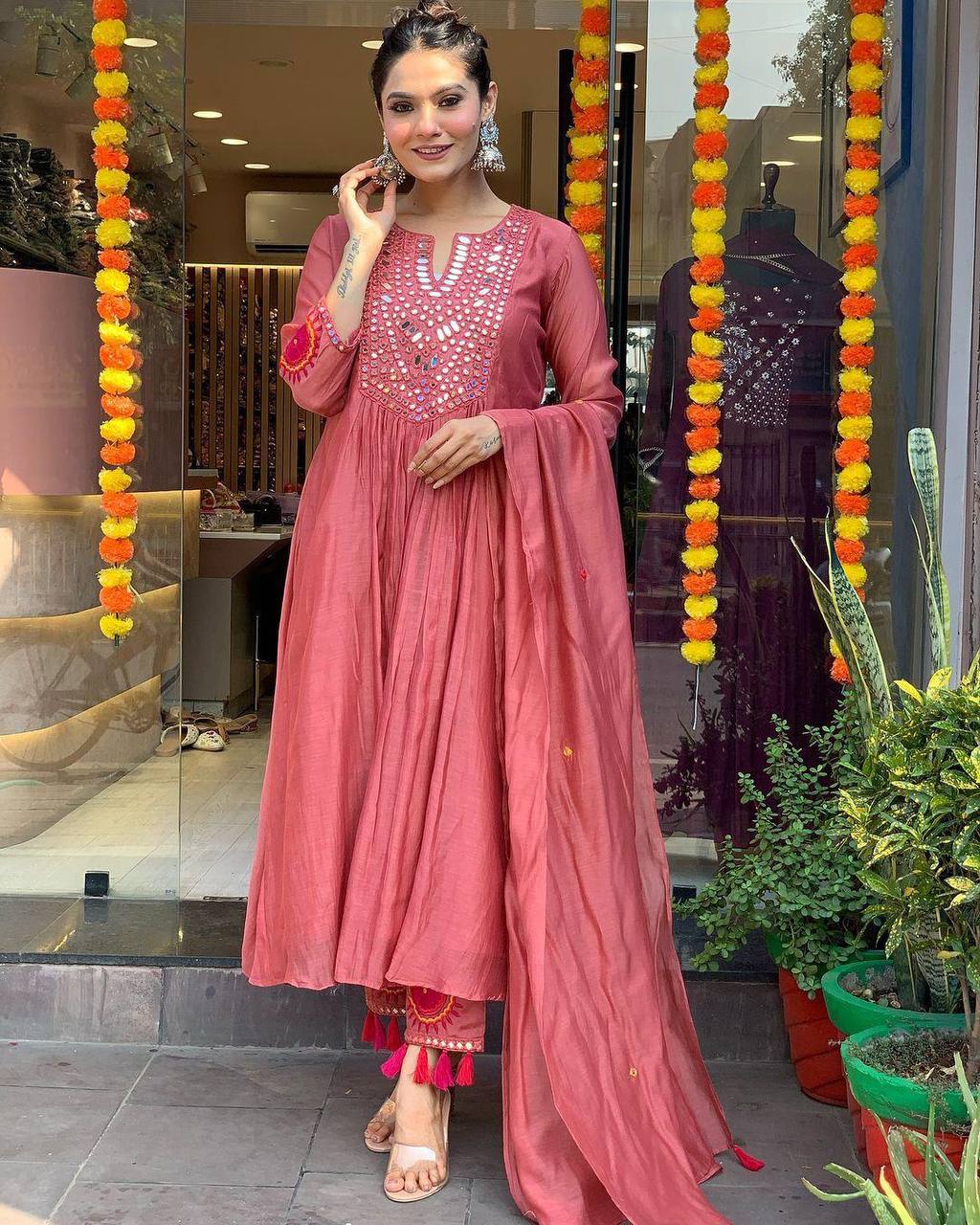 Designer muslin silk kurta pant with dupatta sets