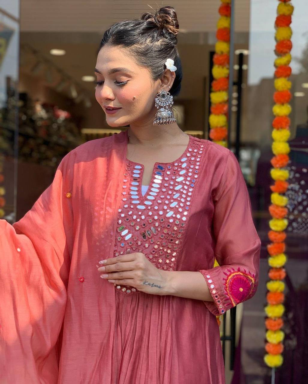 Designer muslin silk kurta pant with dupatta sets