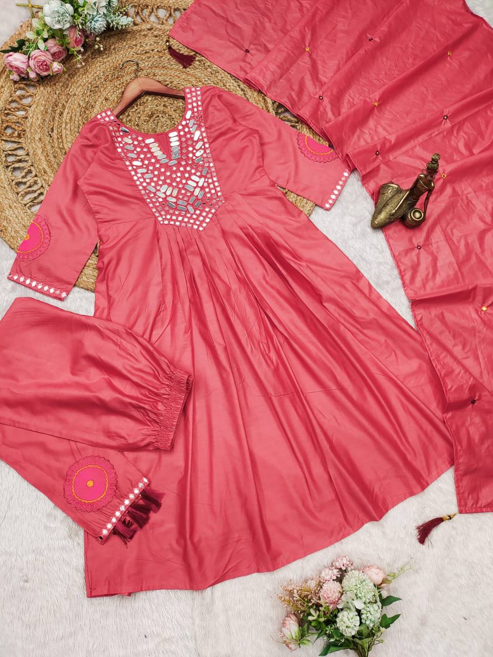 Designer muslin silk kurta pant with dupatta sets