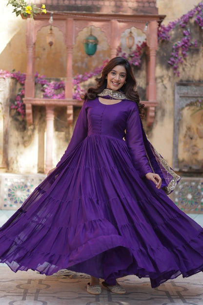 "Elegant Star Georgette Gown with Sequins Embroidered Dupatta – Available in 4 Colours"