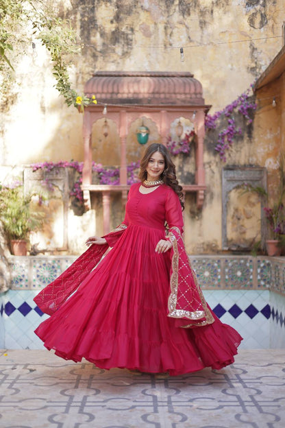 "Elegant Star Georgette Gown with Sequins Embroidered Dupatta – Available in 4 Colours"
