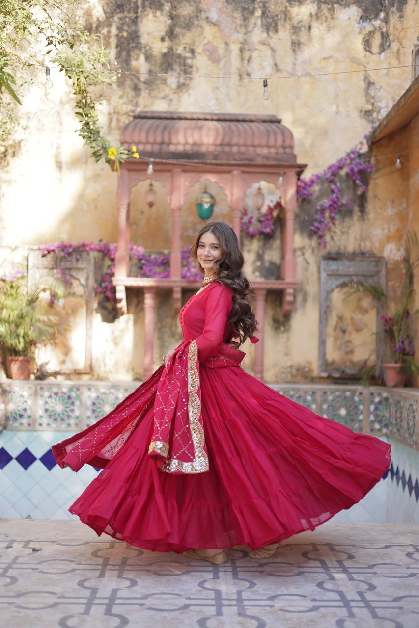 "Elegant Star Georgette Gown with Sequins Embroidered Dupatta – Available in 4 Colours"