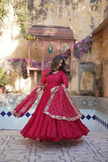 "Elegant Star Georgette Gown with Sequins Embroidered Dupatta – Available in 4 Colours"