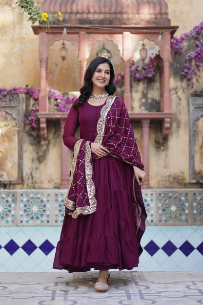 "Elegant Star Georgette Gown with Sequins Embroidered Dupatta – Available in 4 Colours"