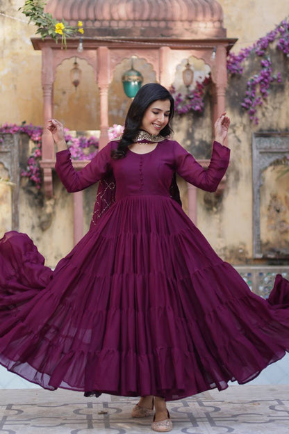 "Elegant Star Georgette Gown with Sequins Embroidered Dupatta – Available in 4 Colours"