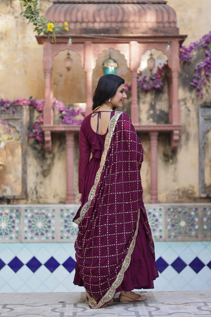 "Elegant Star Georgette Gown with Sequins Embroidered Dupatta – Available in 4 Colours"