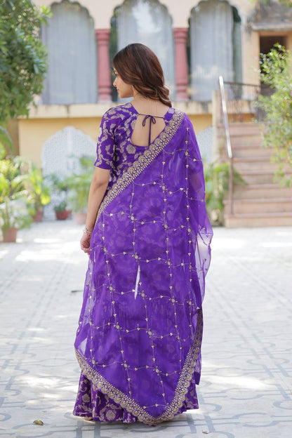 "Exquisite Viscose Georgette Jacquard Kurti Set with Gharara & Embroidered Dupatta"