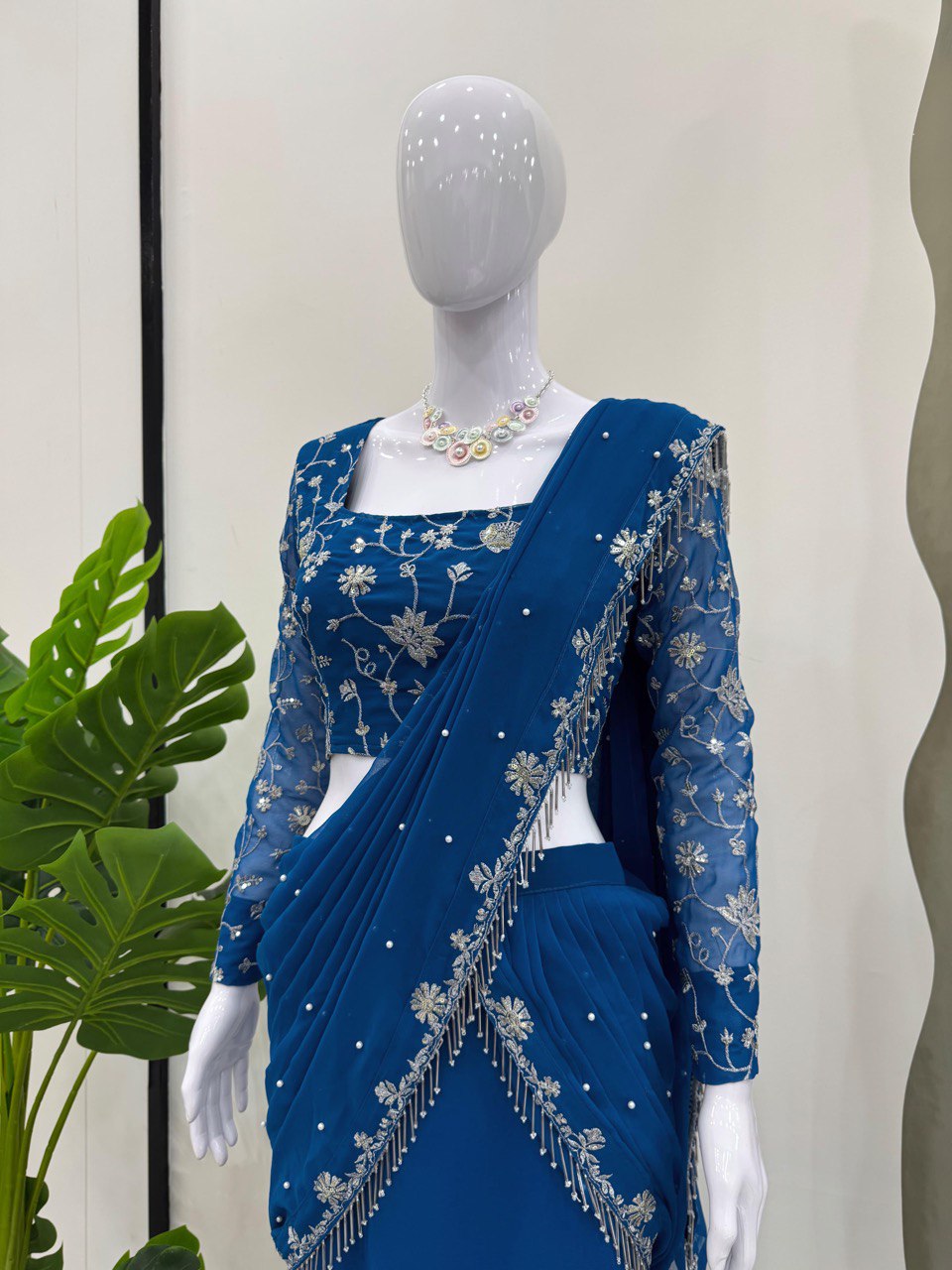 Elegant Faux Georgette Lehenga Saree Set with Thread & Sequence Work