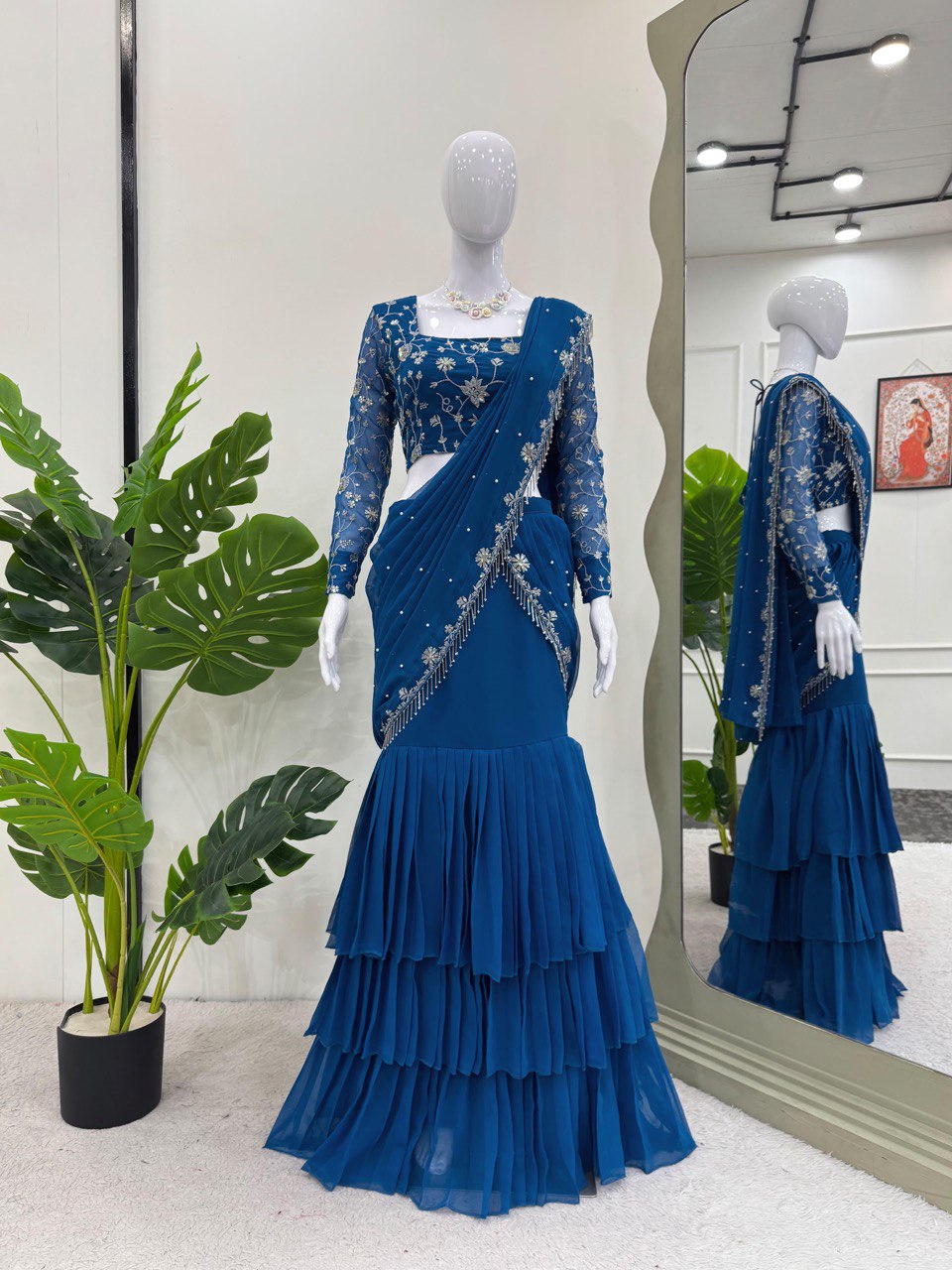 Elegant Faux Georgette Lehenga Saree Set with Thread & Sequence Work