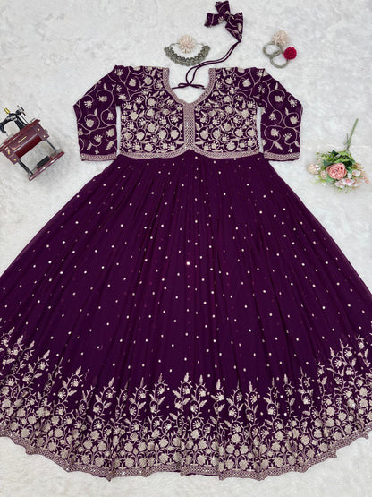 "Elegant Foux Gorgette Top & Plazo Set with Thread Work and Sequins"