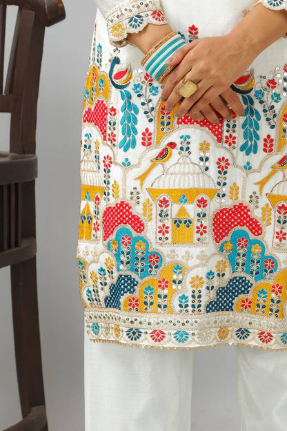 Elegant Heavy Chinnon Silk Set with Embroidery & Sequence Work